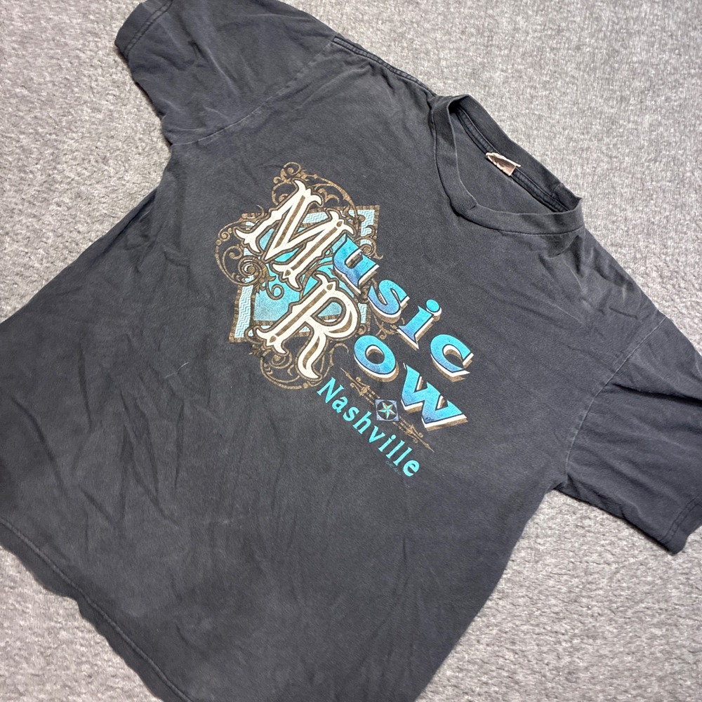 Vintage Tultex Music Row Nashville T-Shirt Mens Large Black Distressed 80s